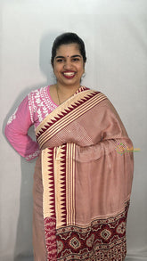 Vriksham Red Striped Print Designer Ajrakh Modal Silk Saree-VS4650